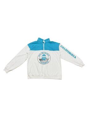 Vintage San Francisco California Quarter Zip Sweatshirt USA Made White Blue